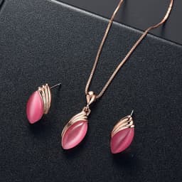 image-Peacock Gemstone Necklace Earrings Bridal Jewelry Set