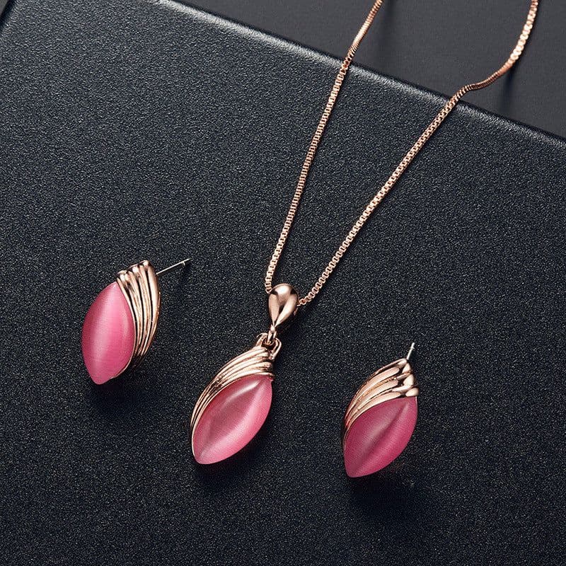 image-Peacock Gemstone Necklace Earrings Bridal Jewelry Set