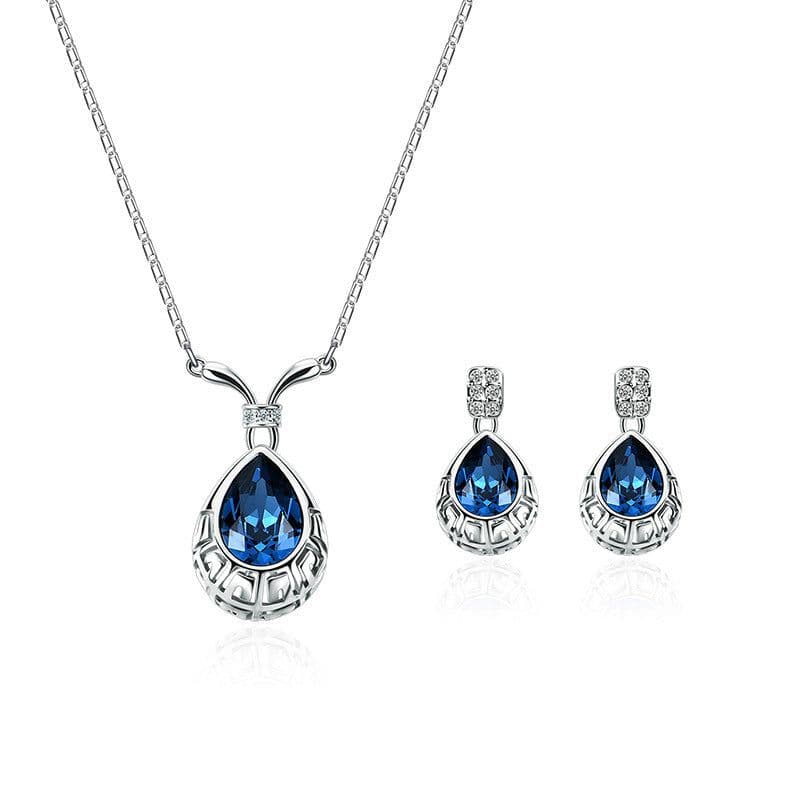 image-Peacock Gemstone Necklace Earrings Bridal Jewelry Set