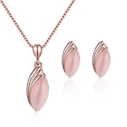 image-Peacock Gemstone Necklace Earrings Bridal Jewelry Set