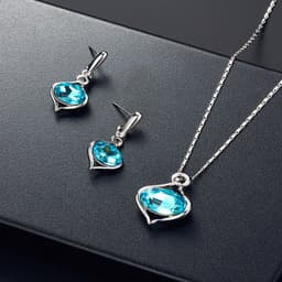 image-Peacock Gemstone Necklace Earrings Bridal Jewelry Set
