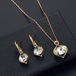 image-Peacock Gemstone Necklace Earrings Bridal Jewelry Set