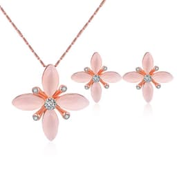 image-Peacock Gemstone Necklace Earrings Bridal Jewelry Set