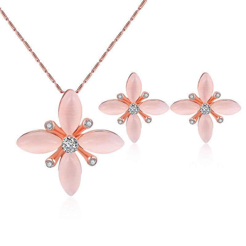 image-Peacock Gemstone Necklace Earrings Bridal Jewelry Set