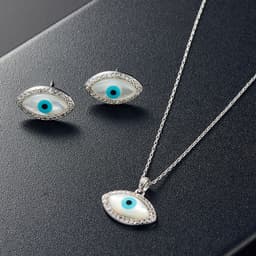 image-Peacock Gemstone Necklace Earrings Bridal Jewelry Set