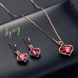 image-Peacock Gemstone Necklace Earrings Bridal Jewelry Set