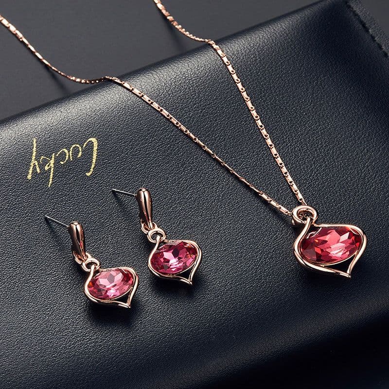 image-Peacock Gemstone Necklace Earrings Bridal Jewelry Set