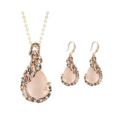 image-Peacock Gemstone Necklace Earrings Bridal Jewelry Set