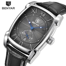 image-Benyar BY-5114 Men's Rectangular Quartz Watch Leather Strap