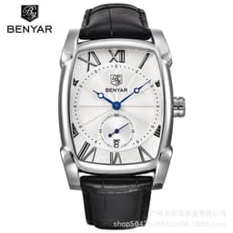 image-Benyar BY-5114 Men's Rectangular Quartz Watch Leather Strap