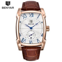image-Benyar BY-5114 Men's Rectangular Quartz Watch Leather Strap