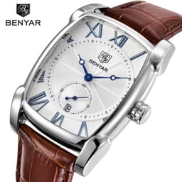 image-Benyar BY-5114 Men's Rectangular Quartz Watch Leather Strap