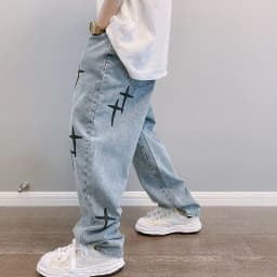 image-Men's Straight Loose Jeans Casual Wide-Leg Cropped Pants