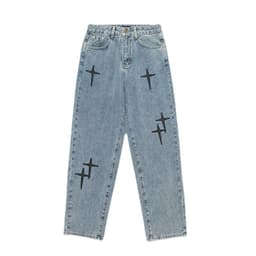 image-Men's Straight Loose Jeans Casual Wide-Leg Cropped Pants