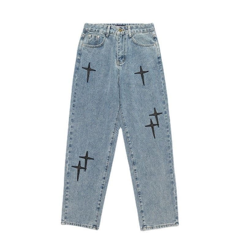 image-Men's Straight Loose Jeans Casual Wide-Leg Cropped Pants