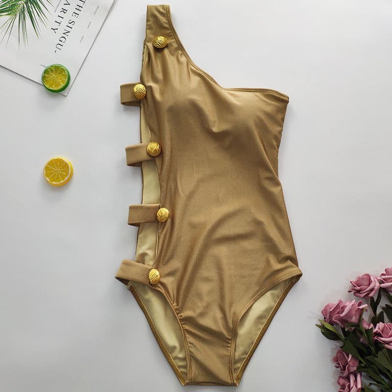 image-Golden Beach Women's One Shoulder Skirt Bikini Swimsuit