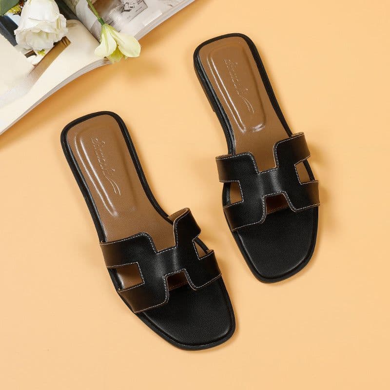image-Women's Rubber Sole Flat Sandals Summer Non-Slip Beach Slippers
