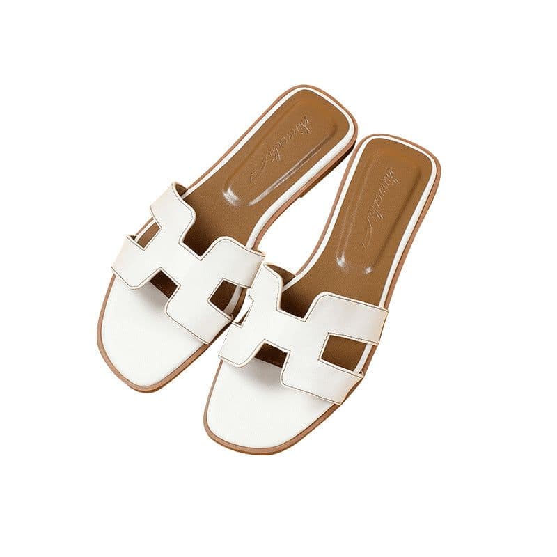 image-Women's Rubber Sole Flat Sandals Summer Non-Slip Beach Slippers
