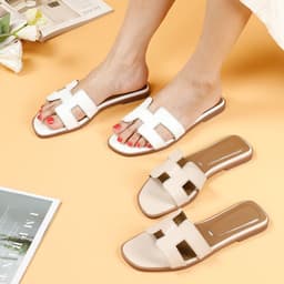 image-Women's Rubber Sole Flat Sandals Summer Non-Slip Beach Slippers