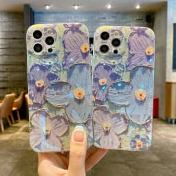 image-iPhone 14 Pro Max TPU Case Purple Blue Oil Painting Flowers