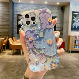 image-iPhone 14 Pro Max TPU Case Purple Blue Oil Painting Flowers