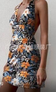 image-Women's Sleeveless V-Neck Printed Dress Summer Backless Irregular Hem