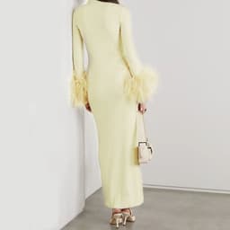 image-Women's High Waist Long Sleeve Knit Dress with Feather Cuffs