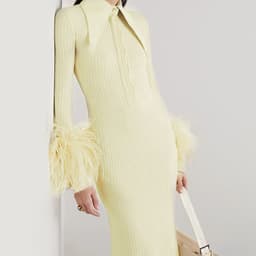 image-Women's High Waist Long Sleeve Knit Dress with Feather Cuffs