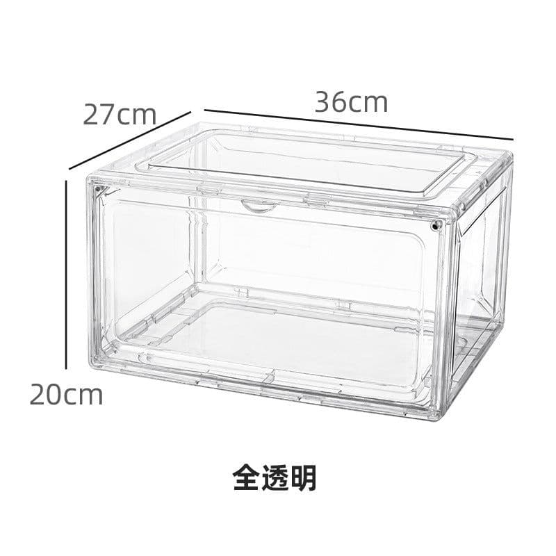 image-Acrylic Shoe Storage Box Magnetic Side Opening Transparent Organizer