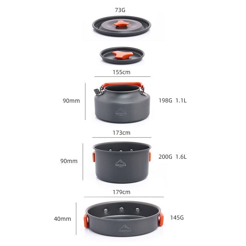 image-Widesea Camping Pot Set 2-3 People Aluminum Alloy with Teapot