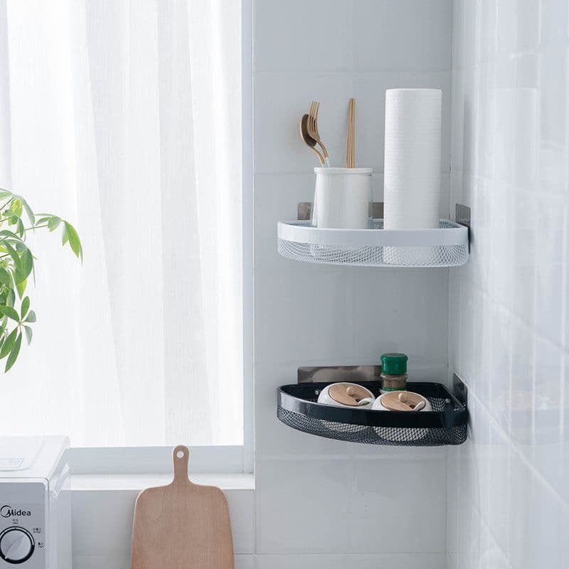 image-Stainless Steel Corner Wall Shelf Bathroom Kitchen Storage Rack