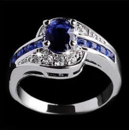 image-Blue Crystal Alloy Ring R058 Geometric Women's Jewelry