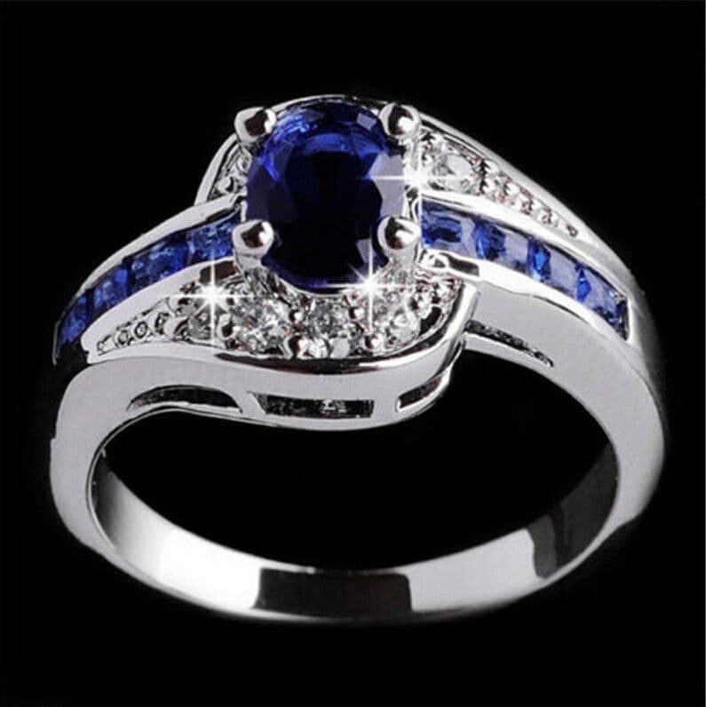 image-Blue Crystal Alloy Ring R058 Geometric Women's Jewelry