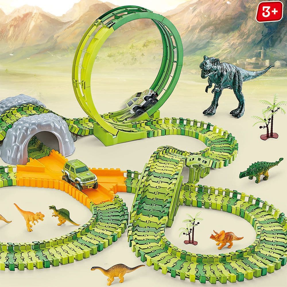 image-Electric Dinosaur Track Car Toy Set with Ferris Wheel 243PCS