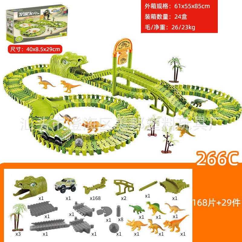 image-Electric Dinosaur Track Car Toy Set with Ferris Wheel 243PCS