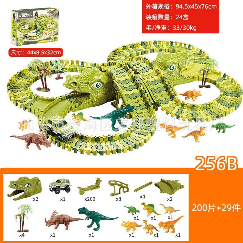 image-Electric Dinosaur Track Car Toy Set with Ferris Wheel 243PCS