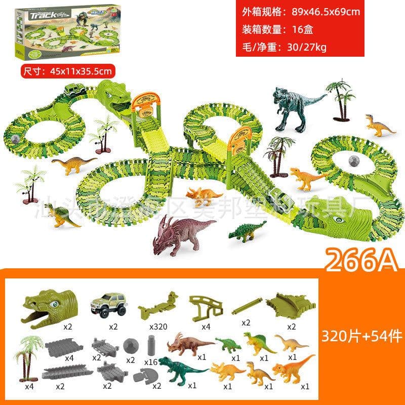 image-Electric Dinosaur Track Car Toy Set with Ferris Wheel 243PCS
