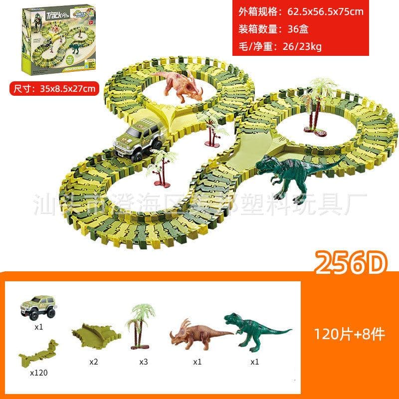 image-Electric Dinosaur Track Car Toy Set with Ferris Wheel 243PCS