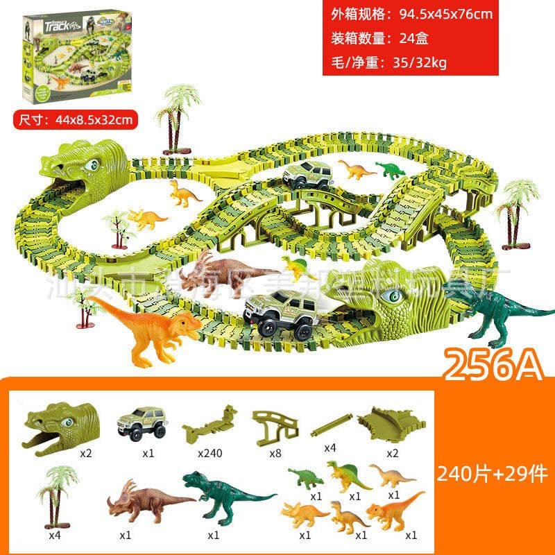 image-Electric Dinosaur Track Car Toy Set with Ferris Wheel 243PCS