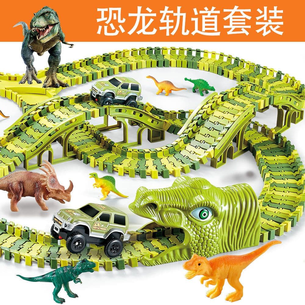 image-Electric Dinosaur Track Car Toy Set with Ferris Wheel 243PCS