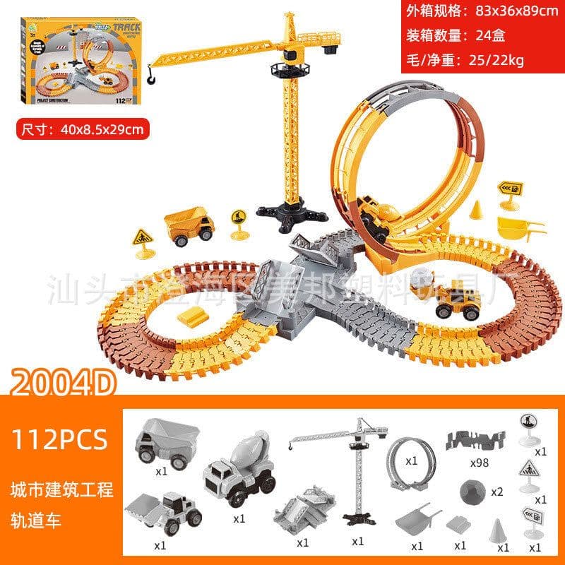 image-Electric Dinosaur Track Car Toy Set with Ferris Wheel 243PCS