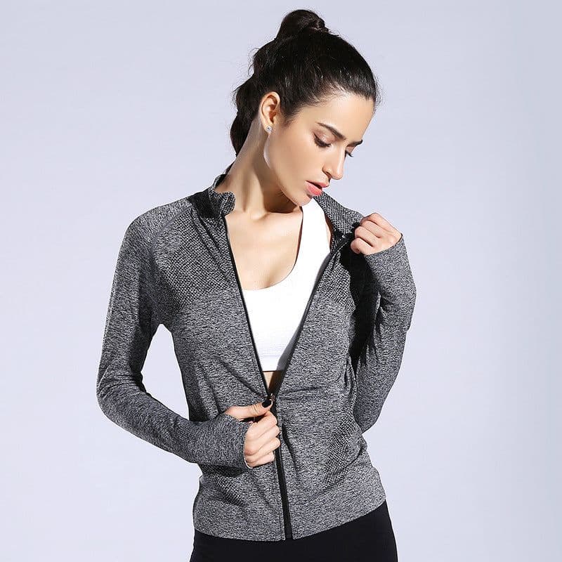 image-Women's Sports Jacket Zipper Long Sleeve Fitness Coat Solid Color
