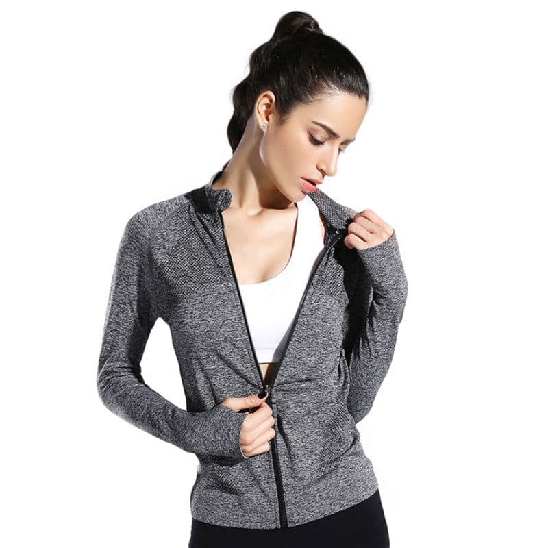 image-Women's Sports Jacket Zipper Long Sleeve Fitness Coat Solid Color