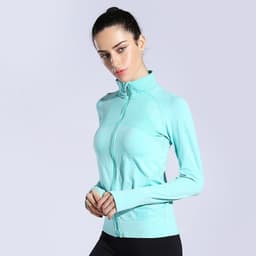 image-Women's Sports Jacket Zipper Long Sleeve Fitness Coat Solid Color