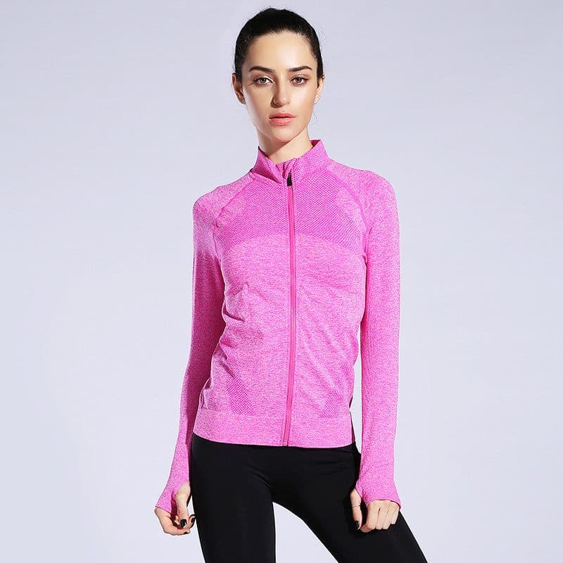 image-Women's Sports Jacket Zipper Long Sleeve Fitness Coat Solid Color