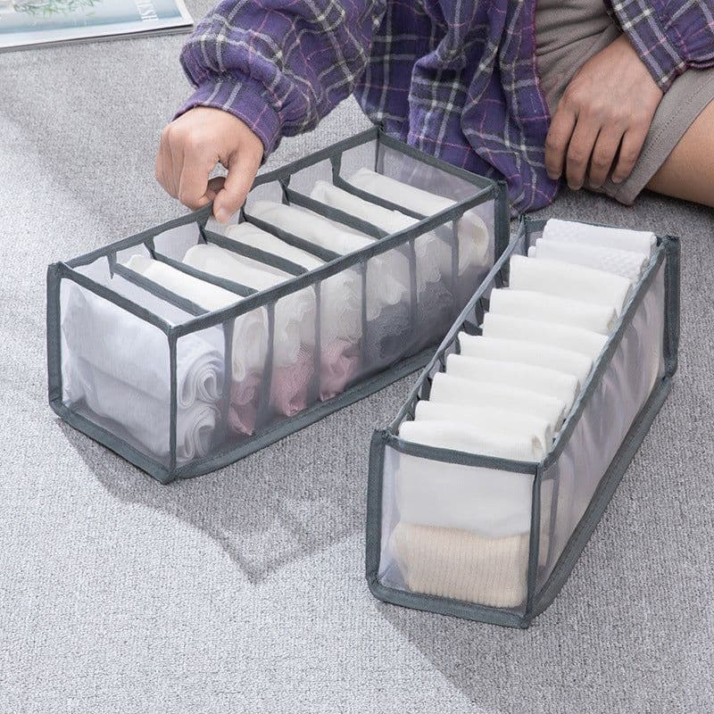 image-Underwear Storage Box Set - 3 Piece Drawer Organizer with Mesh Grid
