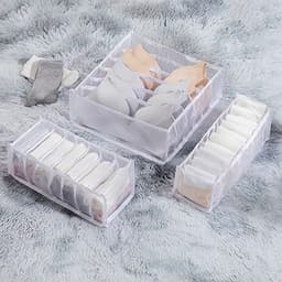 image-Underwear Storage Box Set - 3 Piece Drawer Organizer with Mesh Grid