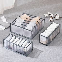 image-Underwear Storage Box Set - 3 Piece Drawer Organizer with Mesh Grid