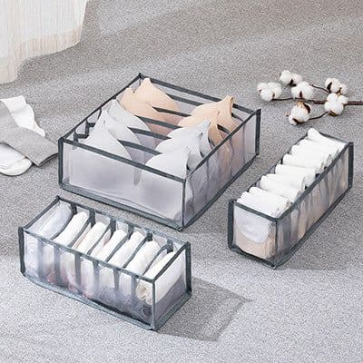 image-Underwear Storage Box Set - 3 Piece Drawer Organizer with Mesh Grid