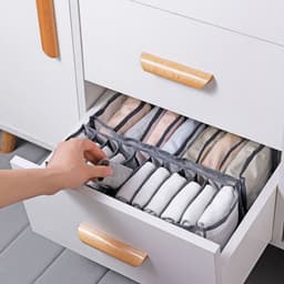 image-Foldable Underwear Storage Box with Compartments - Beige Nylon Bra Organizer